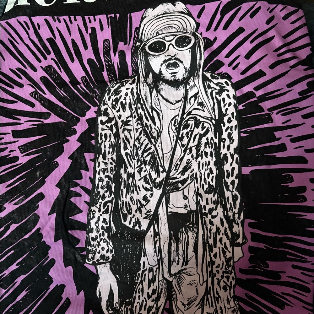 Kurt Cobain Graphic Print T-Shirt with Purple and Black Design